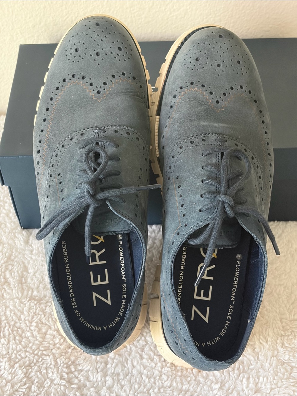 Cole Haan Men’s Navy Blue Nubuck Zerogrand Remastered Wingtip Oxfords Size 9.5M - Picture 5 of 15